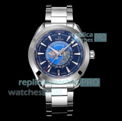 N1 Factory V2 1:1 Clone Omega Seamaster Aqua Terra GMT World Timer Blue Dial Watch 